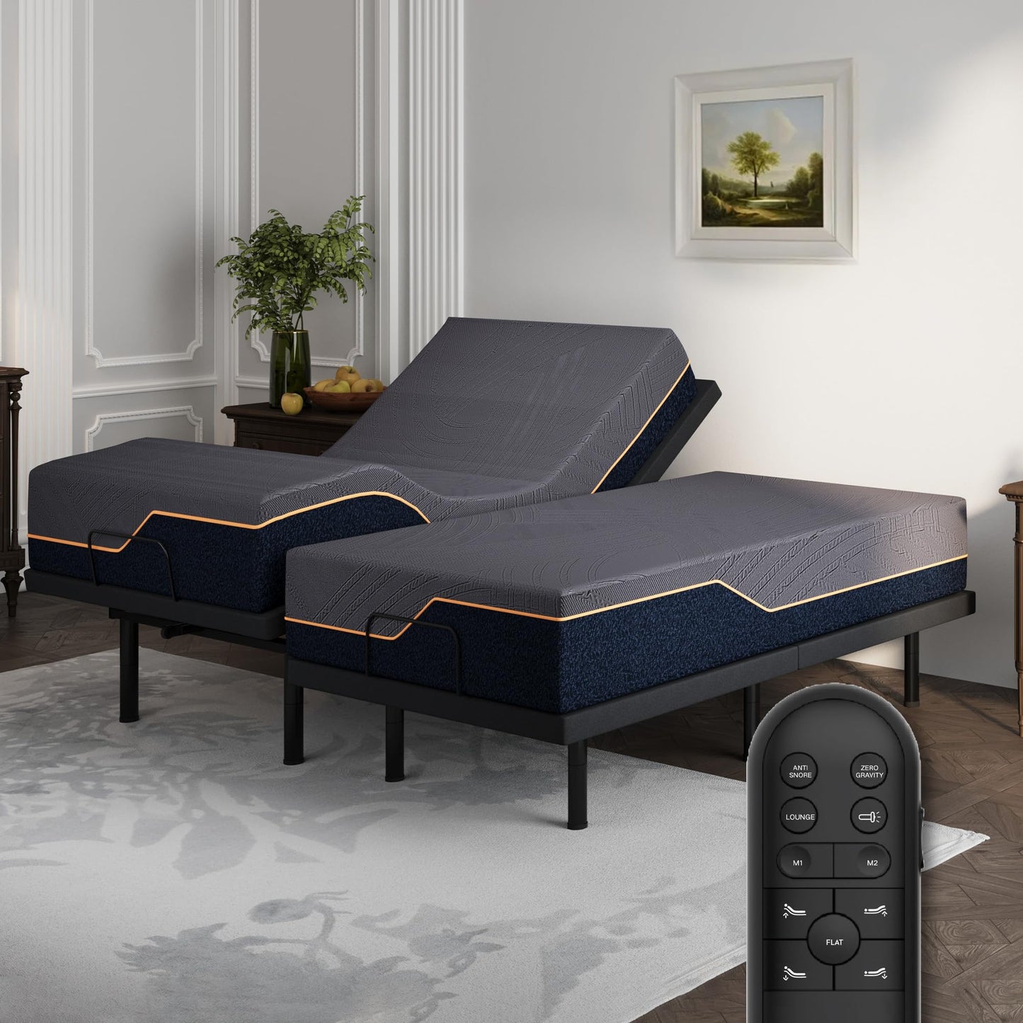 Dyonery Split King Adjustable Bed Frame with Mattress, 14 Inch Copper-Gel AeroFusion Memory Foam, Head & Foot Incline, 750lbs Lift Capacity, Powerful Quiet Motor, 5 Minutes Tools-Free Assembly