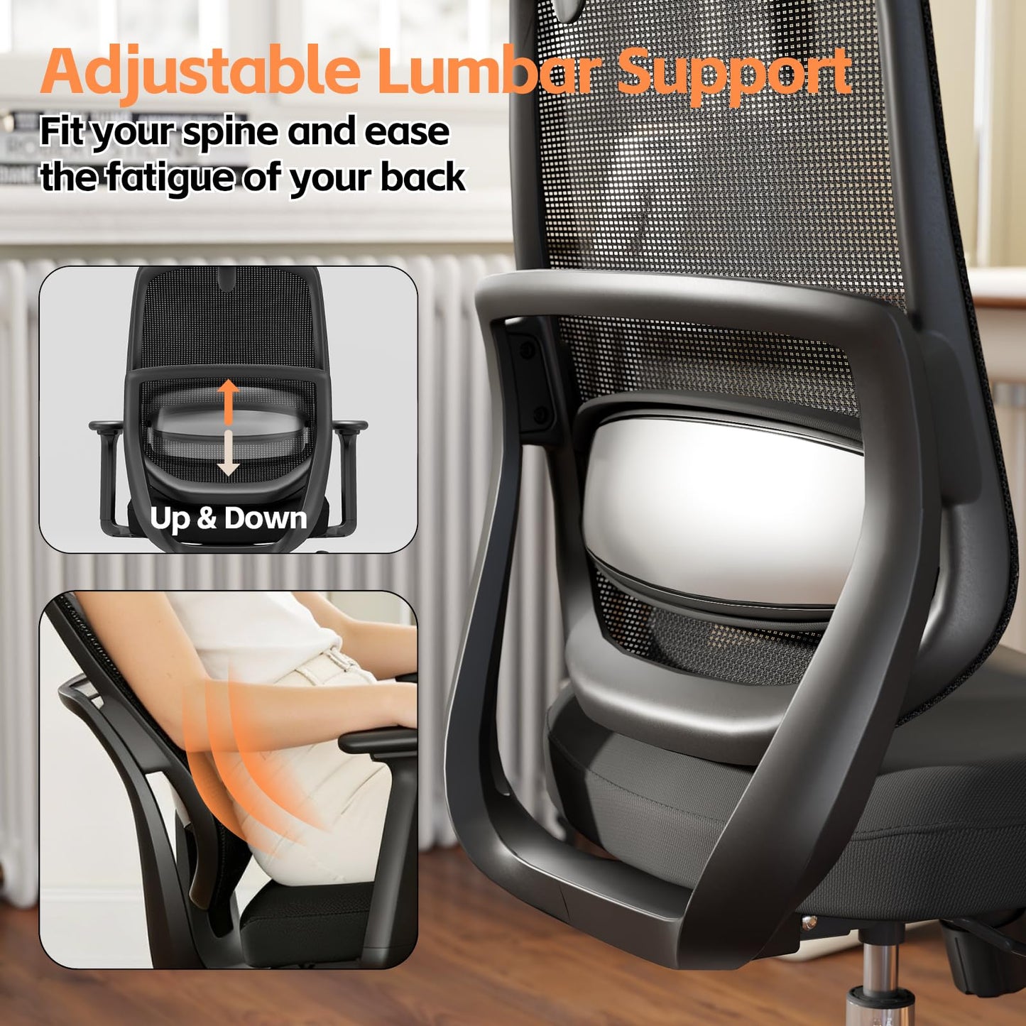 QuelSoft Ergonomic Office Chair, Home Office Desk Chairs, 3D Lumbar Support High Back Desk Chair, Comfortable Computer Chair & Gaming Chair for Office & Home - Black
