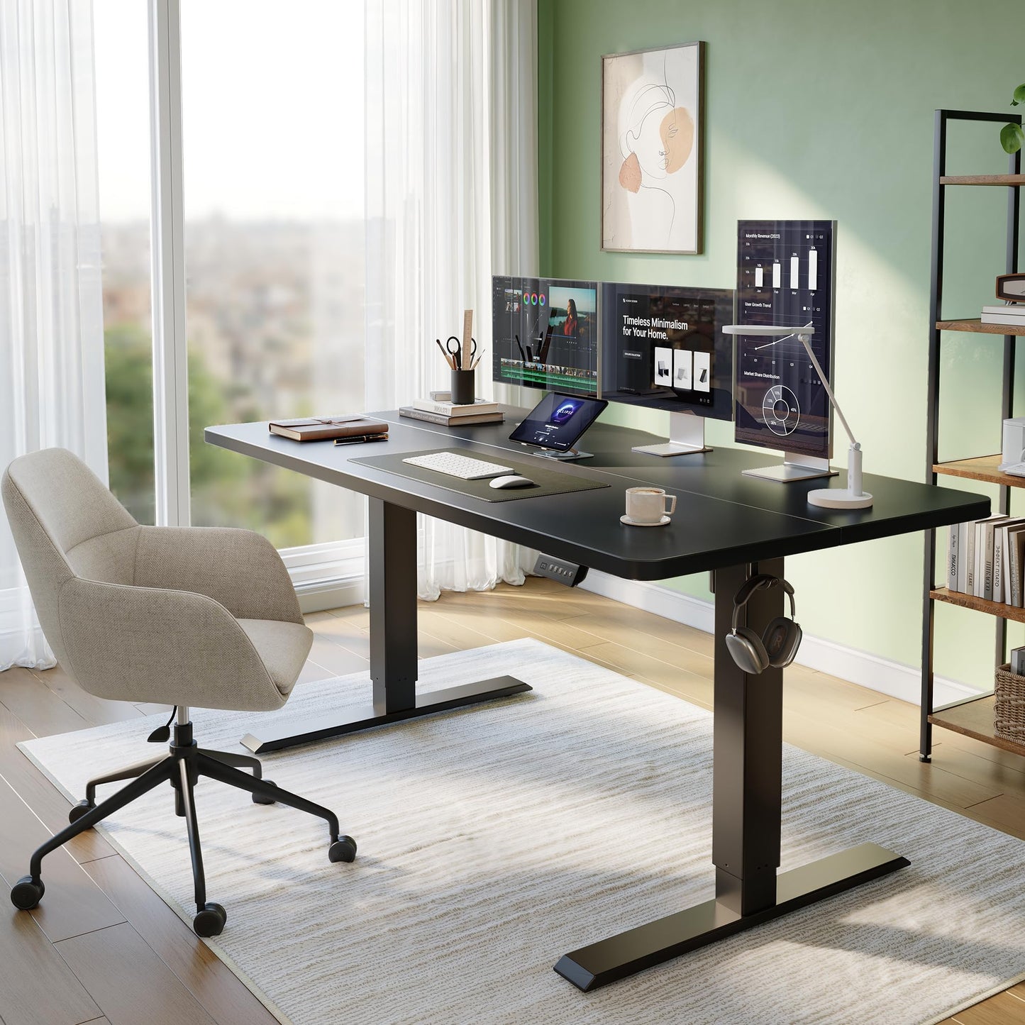 CubiCubi Standing Desk, 63 x 28 Inches Electric Height Adjustable Computer Desk, Sit Stand up Home Office Desk with Memory Presets, Black