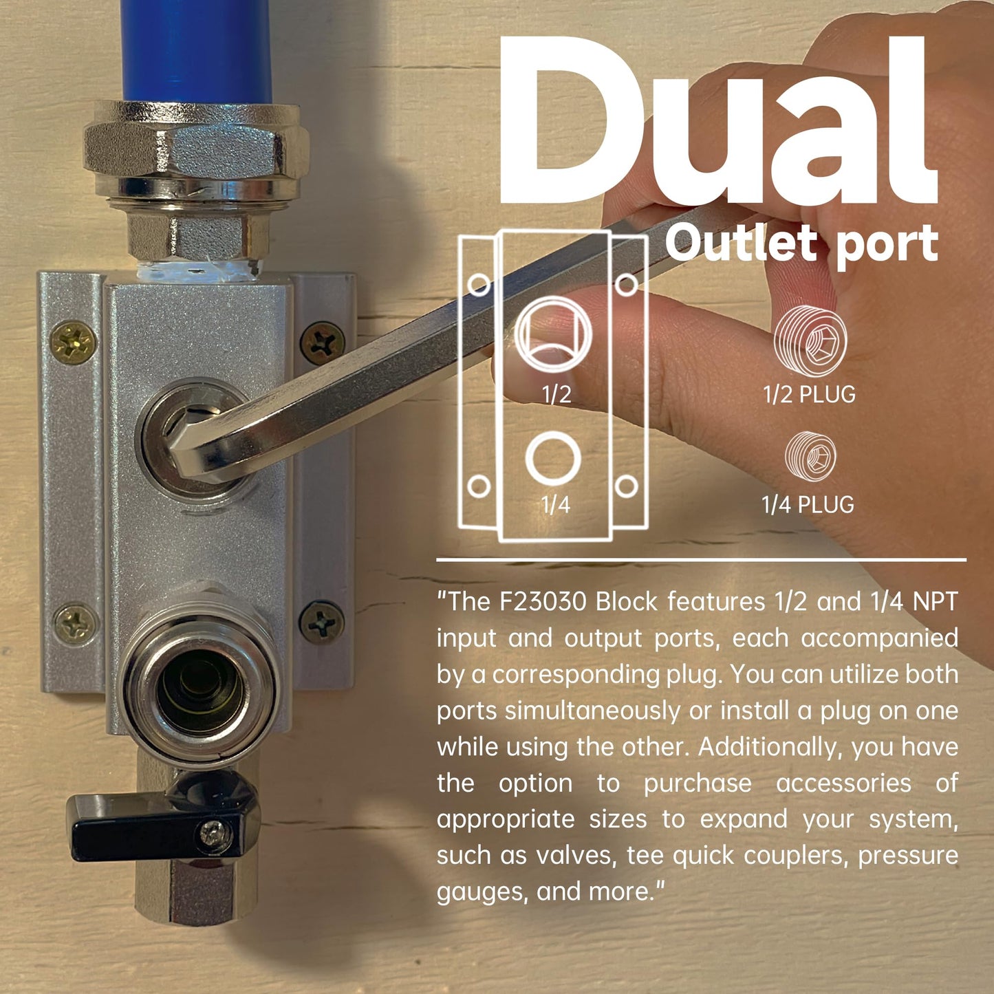 FIDEURSUS Compressed Air Piping System with 3/4 Inch ID x 100 feet 3-Way Dual-Outlet Aluminum Manifolds for Garage Shop Air Line Kit, Air Compressor Line Kit |200 PSI | 9110