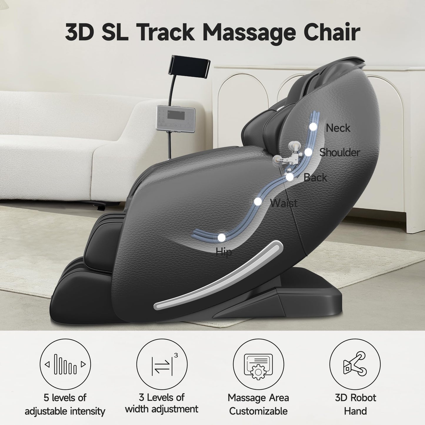 Real Relax Massage Chair Full Body with Unique Phone Controller, Zero Gravity 3D SL-Track Recliner with APP Control, Child Lock,Pause Button, Favor-06, Black