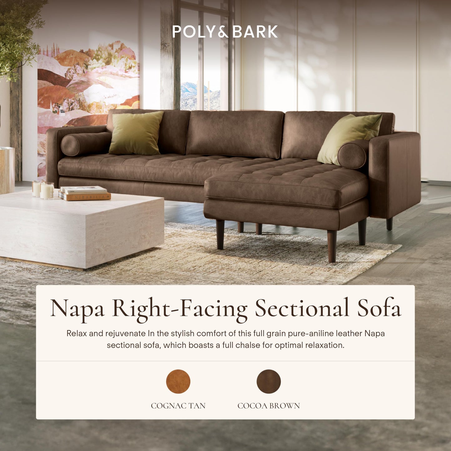 Poly & BARK Napa Right-Facing Sectional Sofa in Cocoa Brown