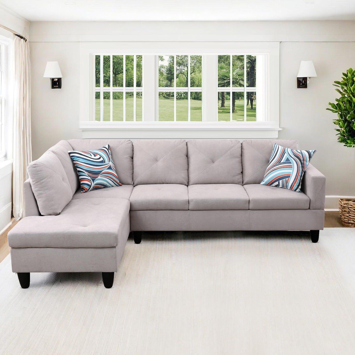 NicBex 97" L Shaped Couch Sectional Couches for Living Room, 2-Piece Flannel Modular Sofa with Movable Chaise & Deep Seat for Apartment, Bedroom, Office, Off-White
