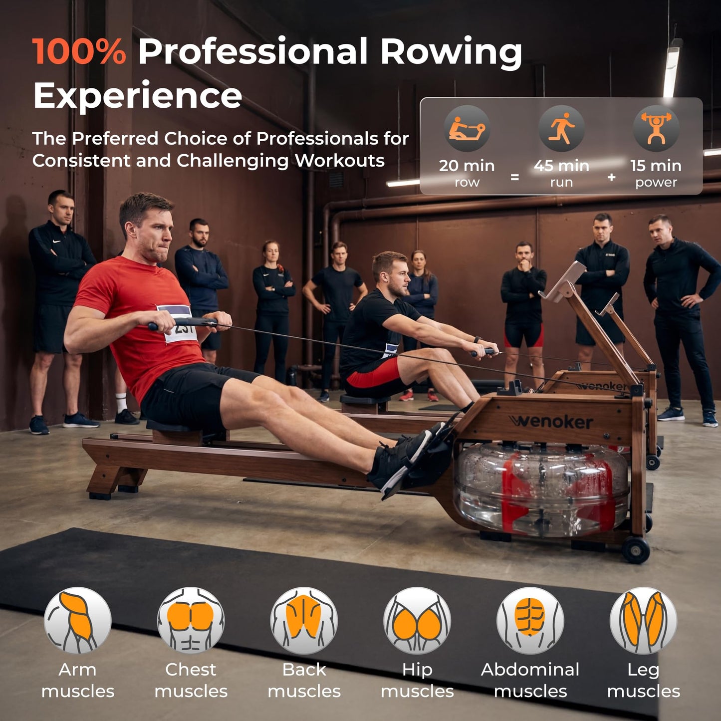 WENOKER Water Rowing Machines for Home Use, Professional Rower Machine with Smart Electronic Knob,Wooden Row Machine with LCD Monitor & Comfortable Seat, Bluetooth App Compatible for Home Gym 400 LBS