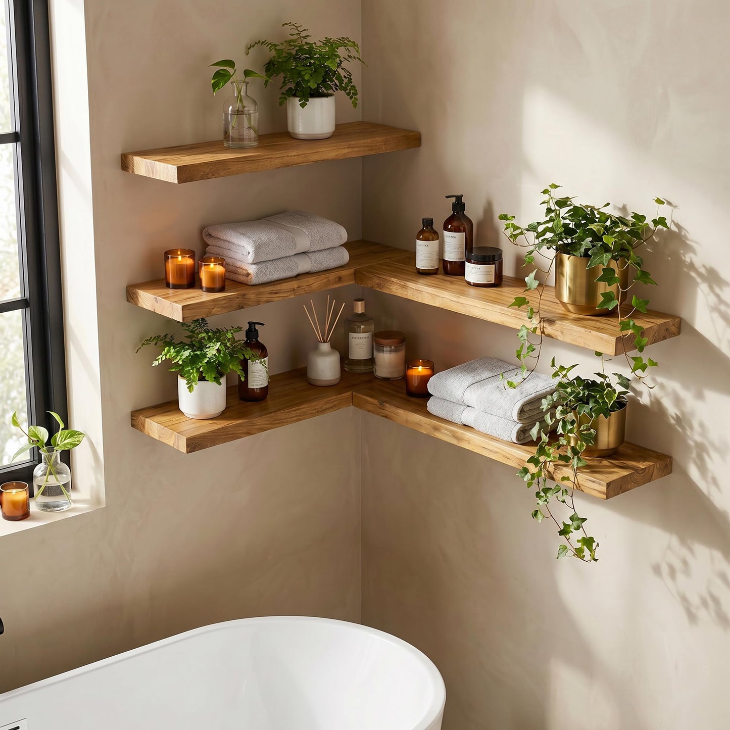 Dreamland 72 Inch Floating Shelves for Wall, Solid Elm Wood Wall Shelves for Living Room, Bedroom, Kitchen, Bathroom, Wall Mounted Long Floating Shelf Set of 1, Natural