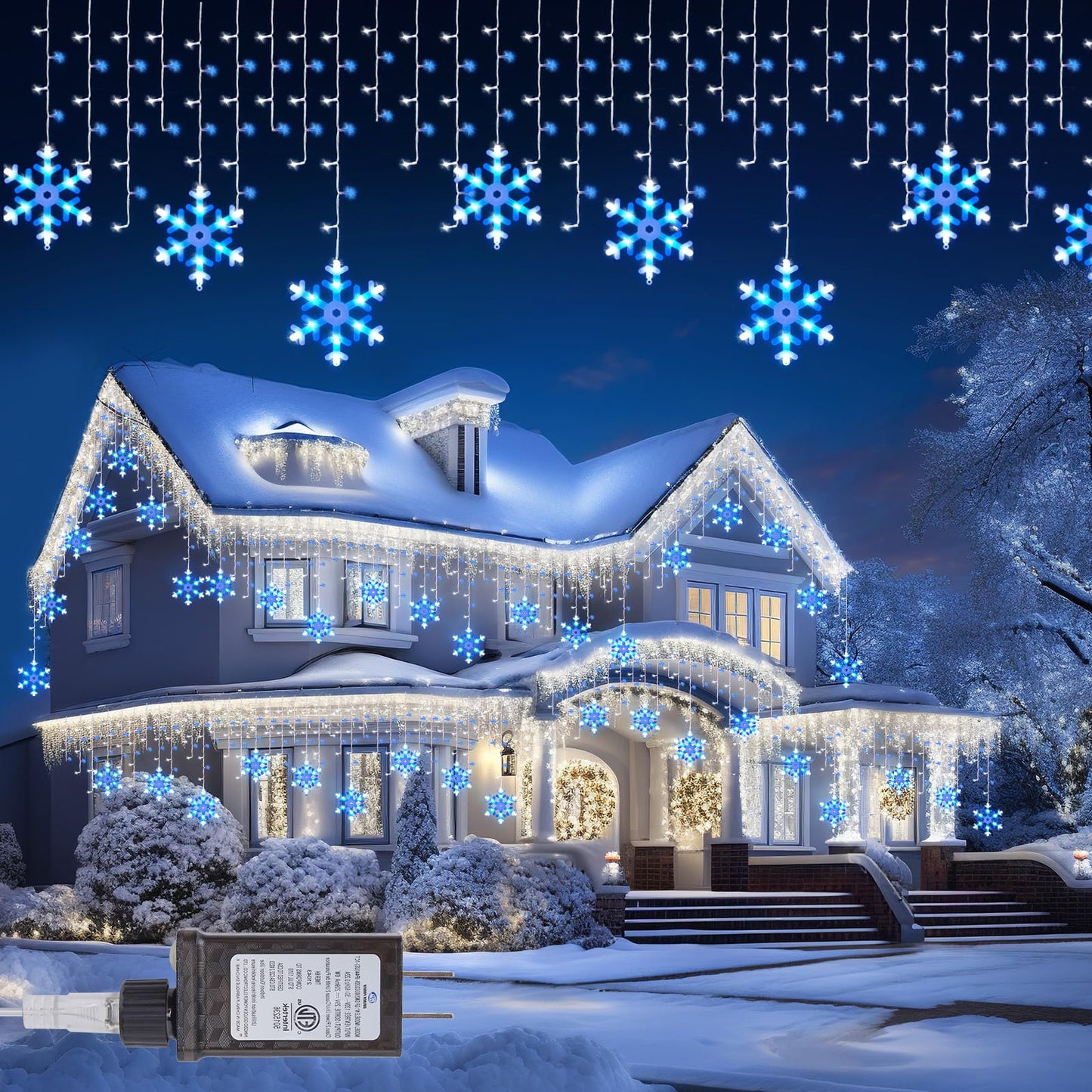 Minetom Icicle Lights Outdoor, 20FT 200 LED, 8 Modes, Timer, Waterproof, Blue & White, Model DMO-300