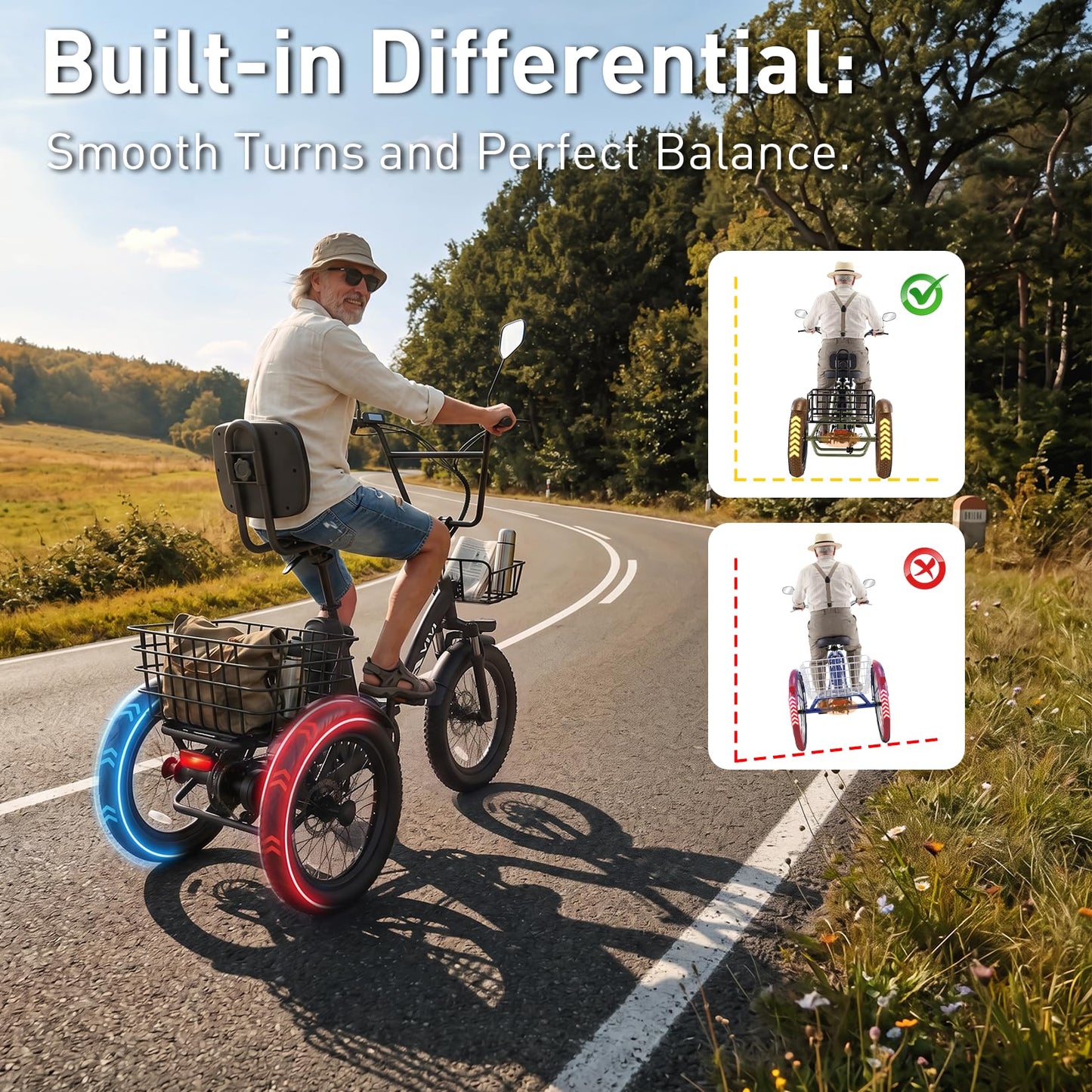 Vivi FatGo1 E Trike Electric Bike, Peak 750W Motor Folding Trike 18X3.0 Fat Tire Ebike, 648Wh Removable Battery, Step-Thru 3 Wheel Electric Bicycle, Up to 40 Miles, Tricycle for Adults with Basket