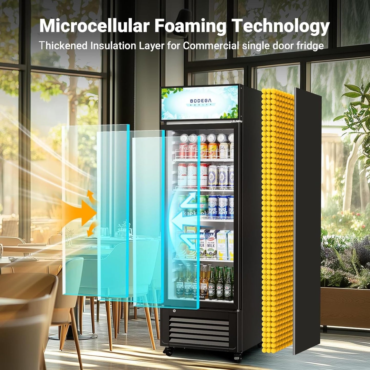 BODEGACOOLER Beverage Refrigerator and Cooler, 10.0 Cu.Ft. Commercial Refrigerator For Home & Kitchen, Office and Garage, Display Refrigerator with Adjustable Shelves and LED Light For Beer, Soda.