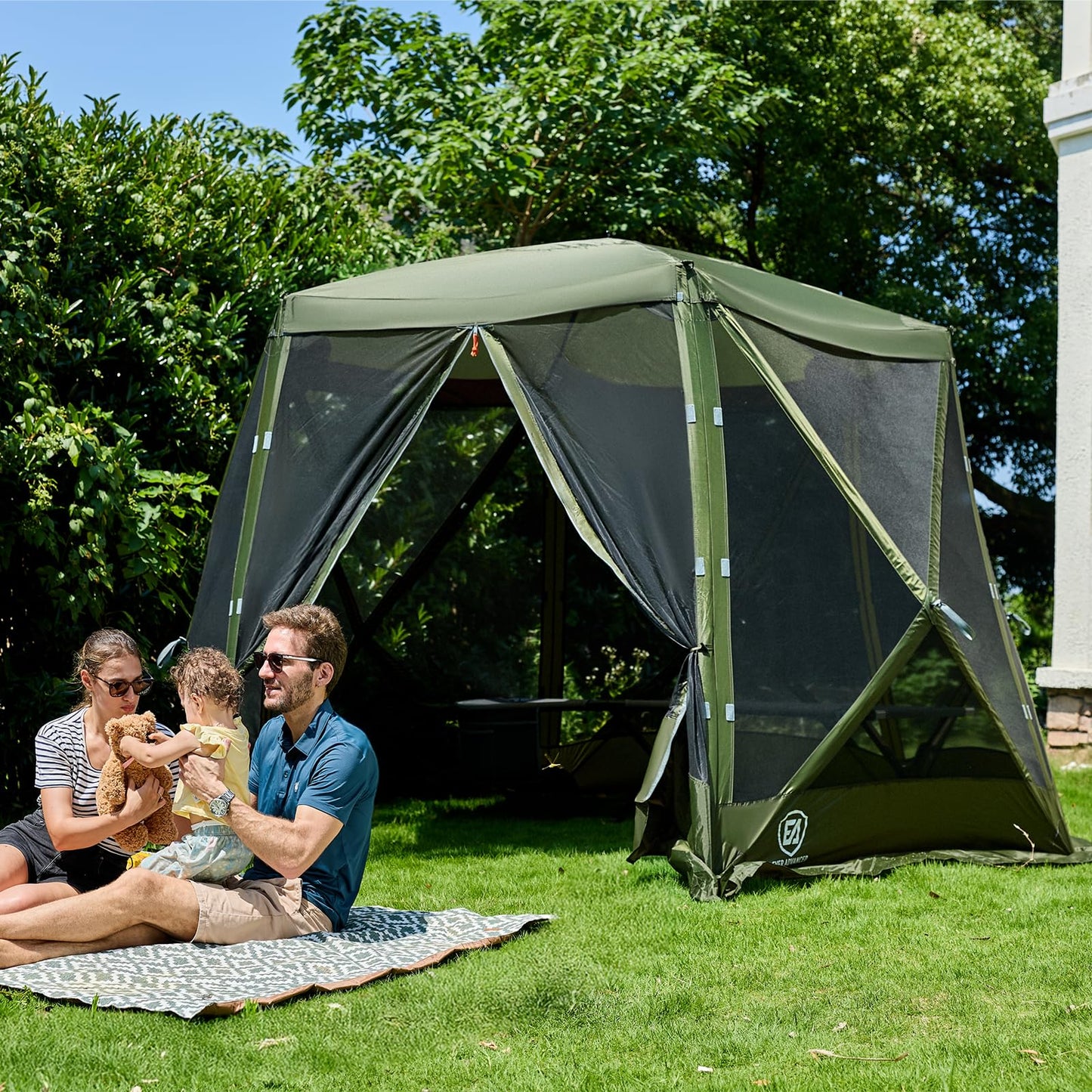 EVER ADVANCED Pop up Screen House Tent for Camping 11.5 x 9.8 ft, Instant Screened Gazebo Canopy with Netting, Portable Shelter Enclosure for Outdoor, Backyard