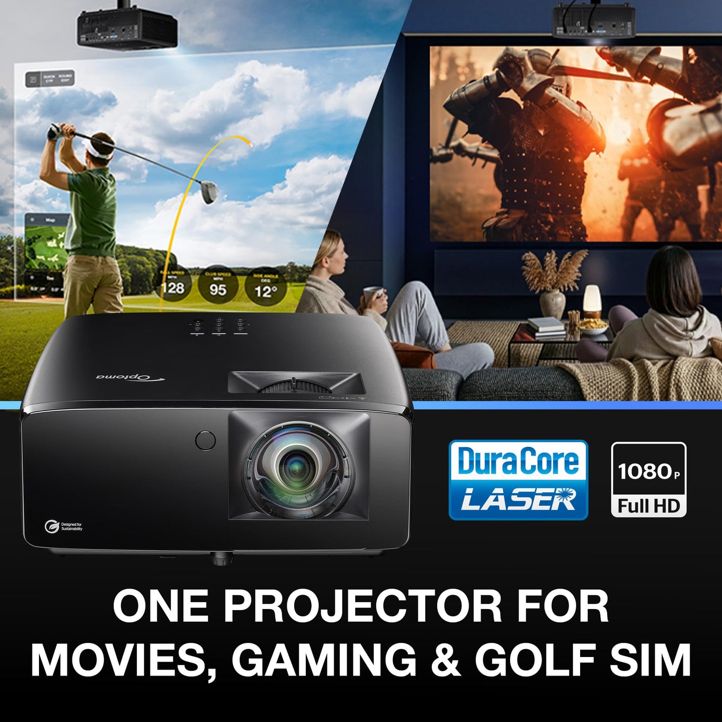 Optoma GT2400HDR - Full HD 1080p, 4,200 Lumens, Short Throw, Laser, Low Input Lag Gaming, Golf Simulation Ready Projector