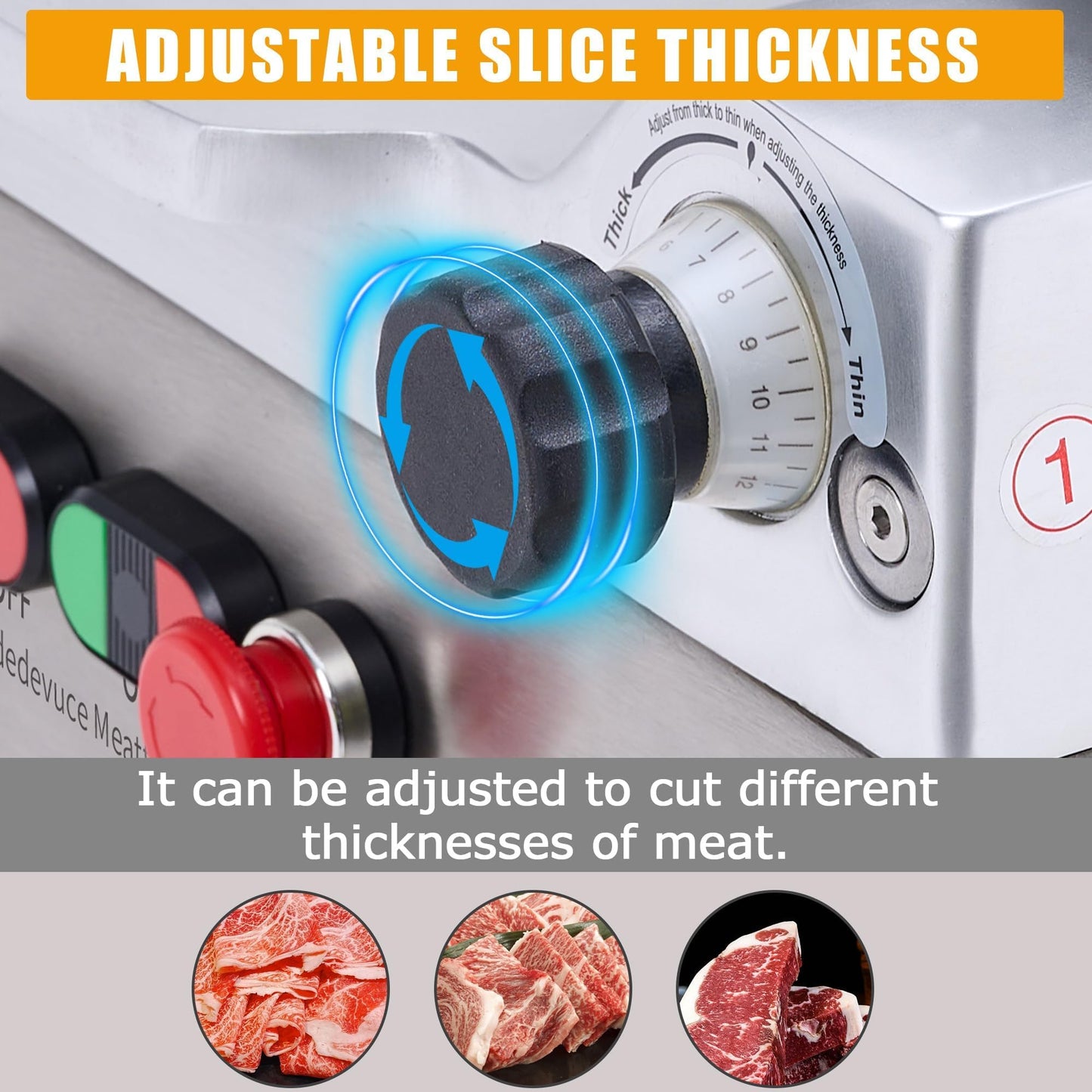 Commercial Electric Meat Slicer, 12" Steel Blade, 550W Dual Motors, 0–14mm Adjustable Thickness, Built-in Sharpener, Heavy Duty Automatic Food Slicer for Meat, Bread, Frozen Foods, YQR-300