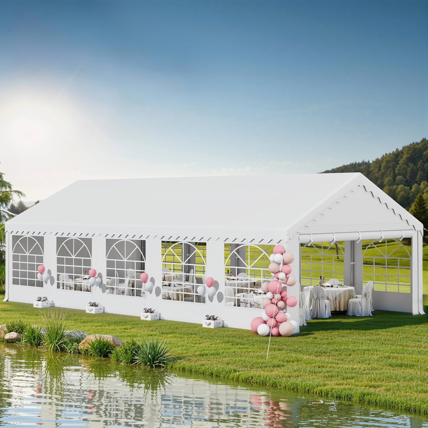 DWVO 16x32ft Party Tent Outdoor Heavy Duty Wedding Event Shelters Galvanized Canopy with Upgraded Large Roof, 2Storage Bags, Removable PVC Sidewalls, White