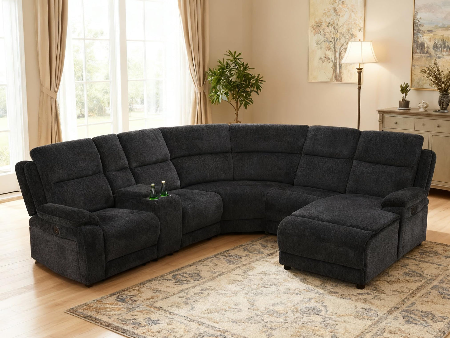 Trygoal Power Reclining Sectional Sofa Set, L-Shaped Sectional Couch for Living Room, Home Theater Seating with Cup Holders, Modern Intelligent Recliner Sofa, Gray Black