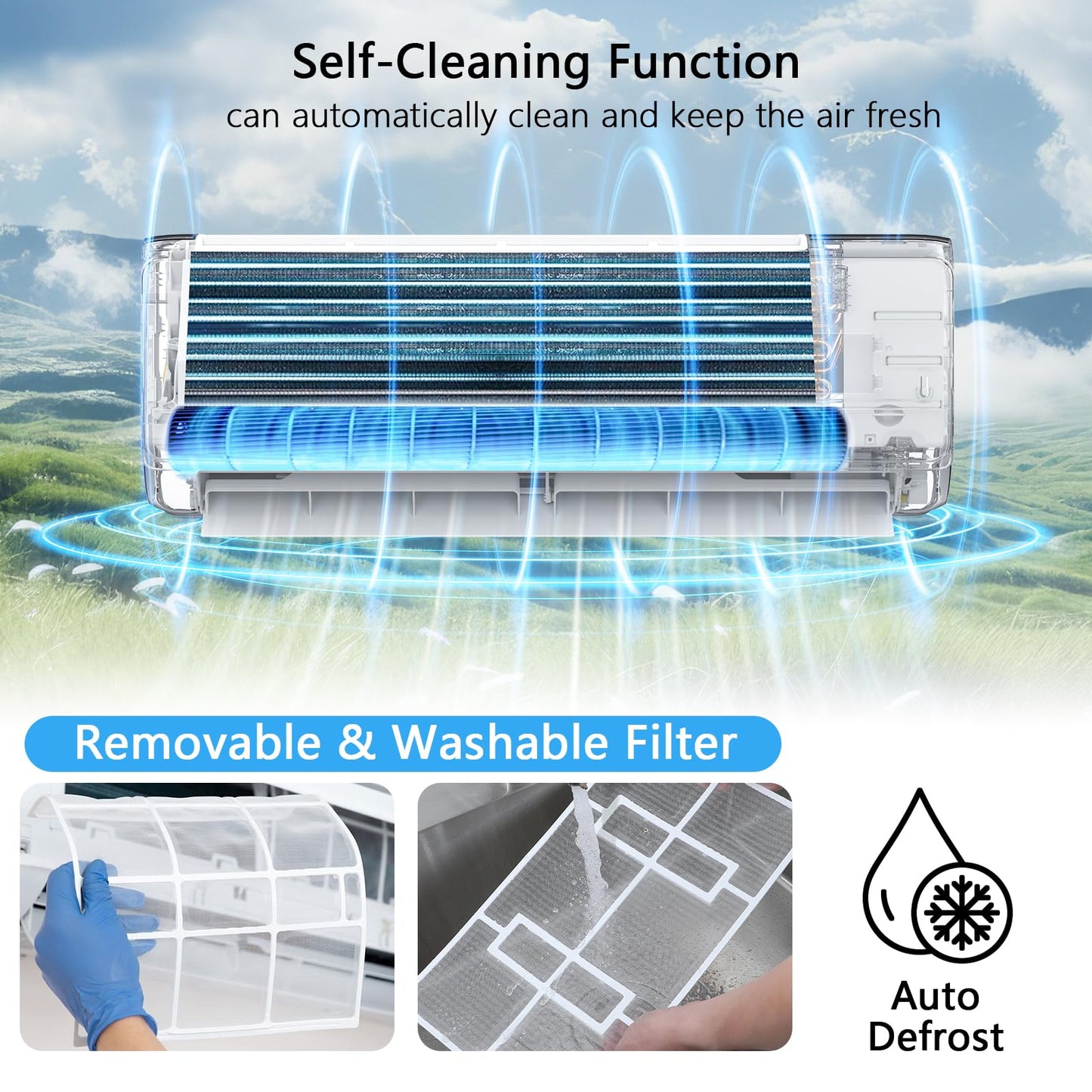 12000 BTU Mini Split Air Conditioner Heat Pump 115V with Installation Kit - 22 SEER2 Ductless Inverter AC Unit, Wi-Fi Smart Control, Quiet, Cools and Heats 750 Sq.Ft