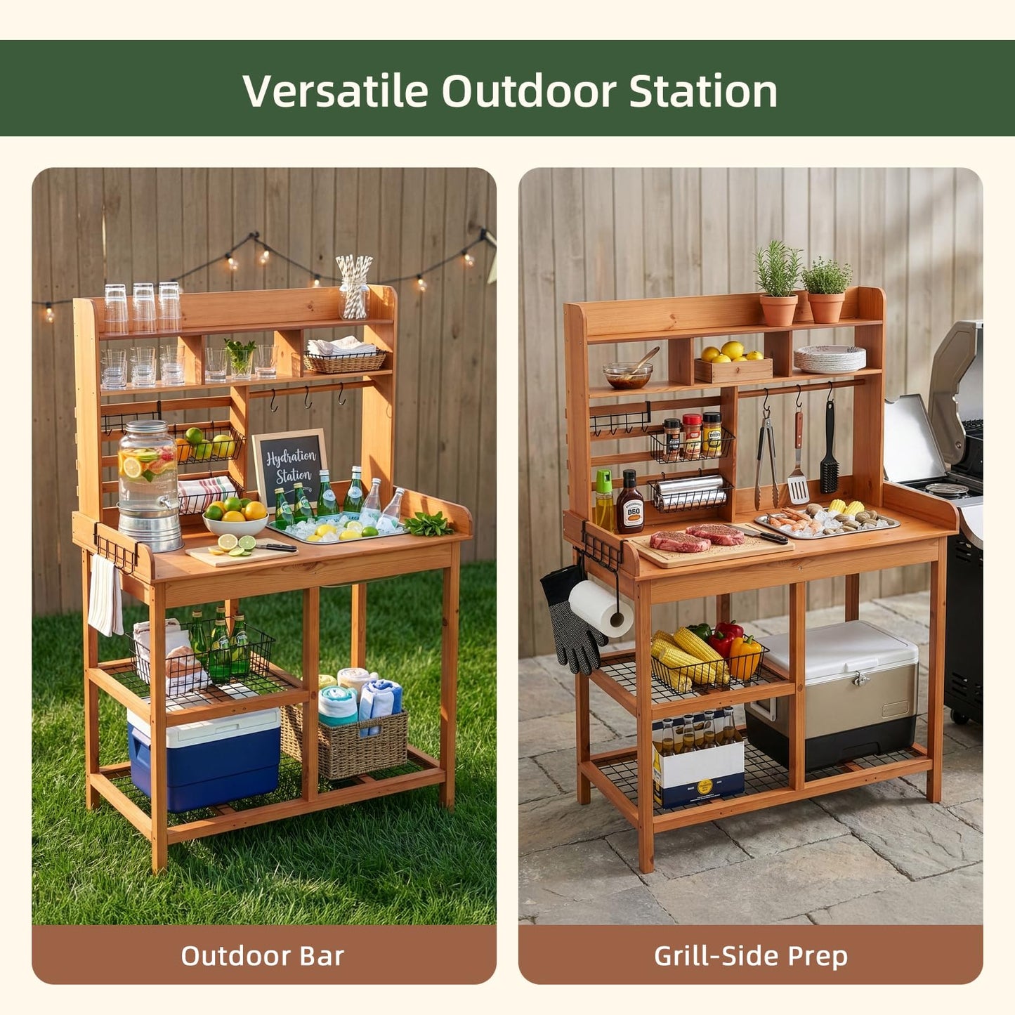 OOOK Potting Bench, Nordic Scots Pine Potting Table, Removable Sink, Workstation for Outside Patio Lawn, Wooden Garden Work Station