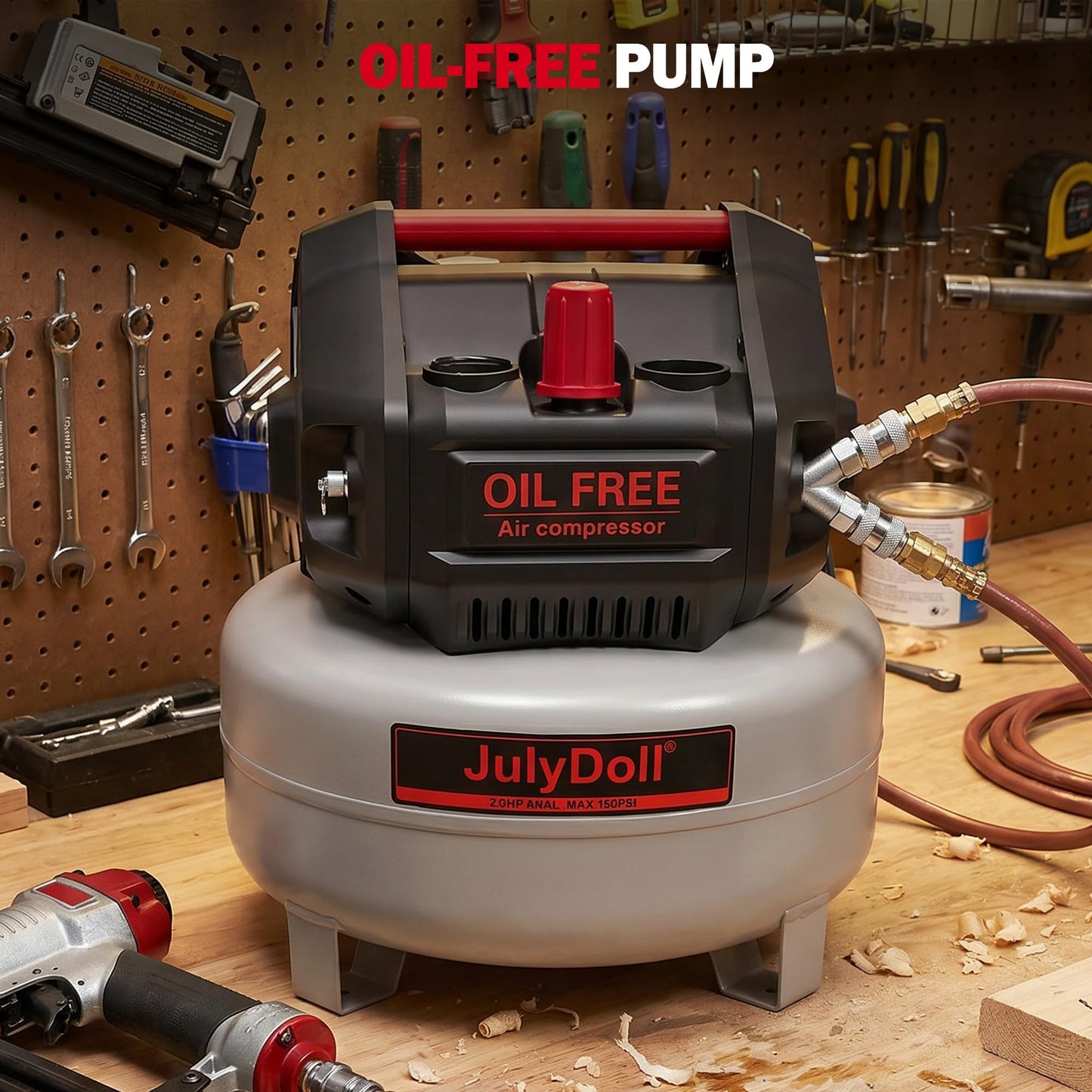 6 Gallon Pancake Air Compressor, 2.0 HP, Max 150 PSI, Oil-Free Motor, Portable Air Compressor for Garage, Workshop, Tire Inflation