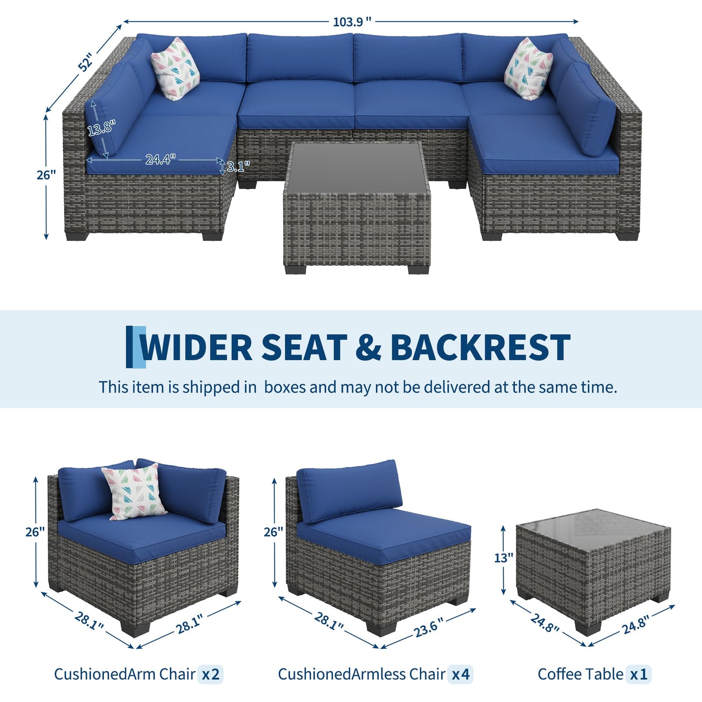 GAOMON Patio Furniture Sets, 7-Piece Outdoor Sectional Sofa Set with Storage Table & Ottoman, All-Weather PE Wicker Conversation Set for Patio, Backyard & Poolside