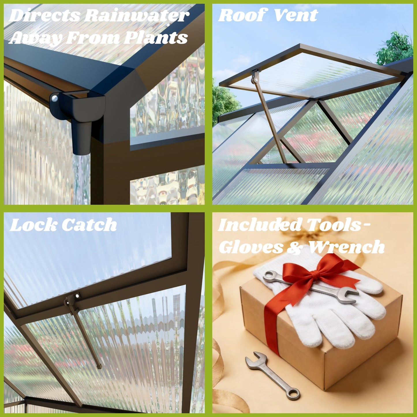 6x4 FT Greenhouse for Outdoors, Polycarbonate Greenhouse with Quick Setup Structure and Roof Vent, Aluminum Large Walk-in Green House for Outside Garden Backyard, Charcoal Black