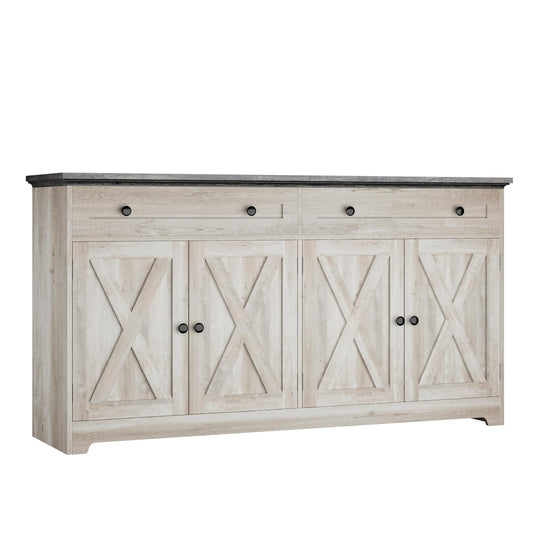 IRONCK Buffet Cabinet with Storage, Sideboard Storage Cabinet with Drawers, Coffee Bar Cabinet, Kitchen Cabinet with Doors, Charcoal Grey and Beige Maple
