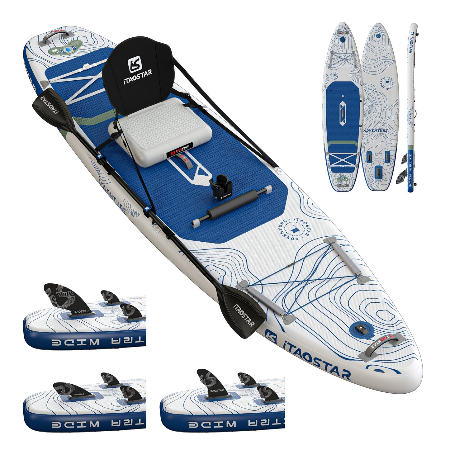 iTAOSTAR Adventure 12' × 35" Inflatable Stand Up Paddle Board with Seat, Extra Wide SUP Board with 5 Fins Stable Design for Familly, Youth, All Skill Levels, Lakes, Oceans & Fishing