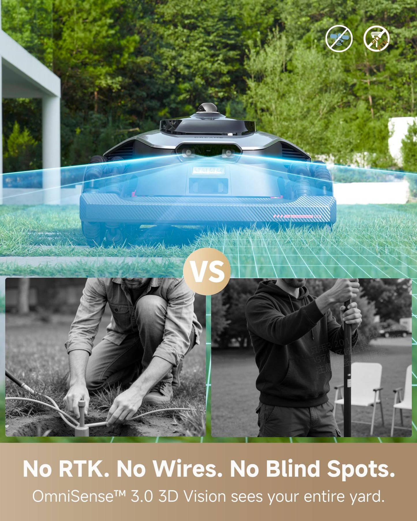 DREAME LiDAR 5000 Robot Lawn Mower A3 AWD Pro Wire Free No RTK, 4WD for 38.7° Slopes, Dual AI Vision Robotic Lawn Mowers,Dual-Disc Cutting 15.8" Width, Smart Zero-Edge, App Control for 1.25 Acre