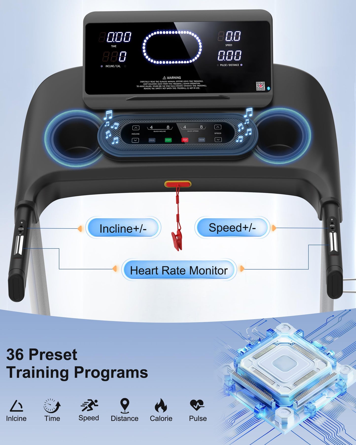 Incline Treadmills for Home, Treadmill with 18% Auto Incline, Heavy Duty 400LBS Capacity, Running Machine with 18.90" Wide Belt, 0.5-12 MPH Speed, 3.5 HP, 36 Programs, APP, Bluetooth, Foldable