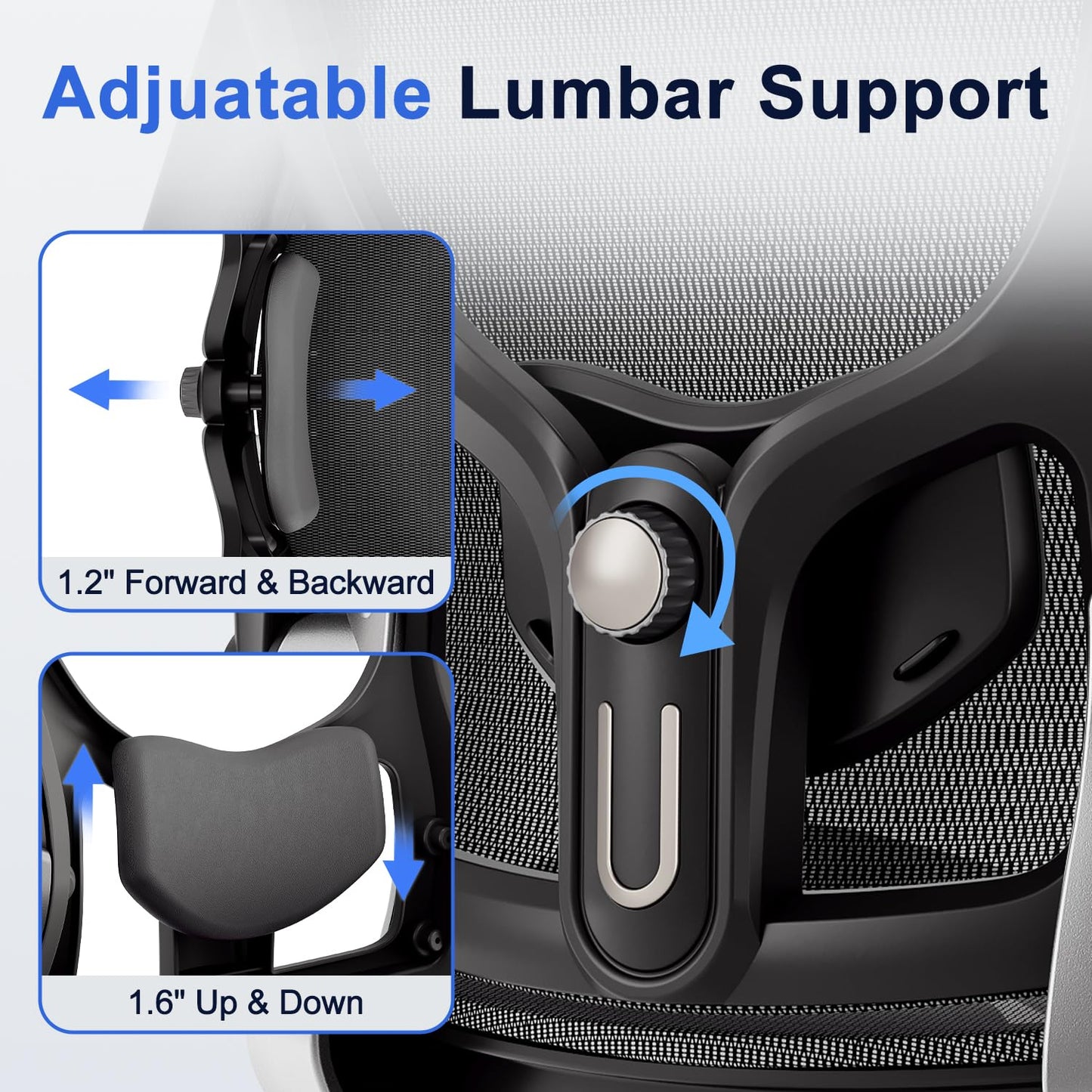marrap Ergonomic Office Chair, Mesh Seat Cushion with 3D Armrests and 3D Headrest, Adjustable Lumbar Support with 90-120° Rocking Function for Home Office, Black