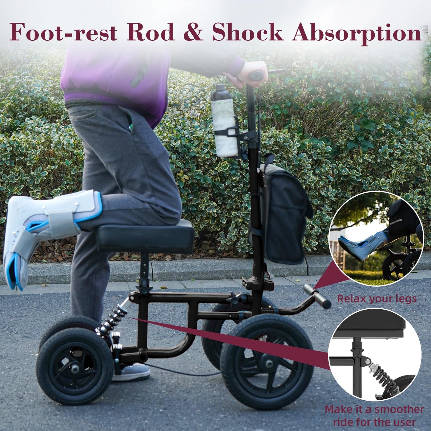 Fvzzin All Terrain Knee Scooter for Adults, Foldable Rolling Knee Scooter with DIY Stickers & Shock Absorber, Steerable Knee Walker for Broken Foot, Ankle Injuries & Surgery, Better Crutch Alternative
