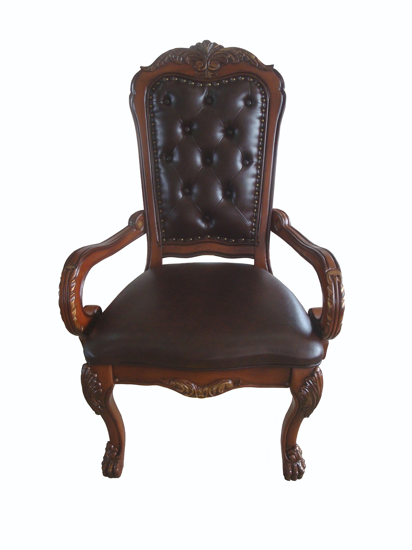 Acme Dresden Faux Leather Office Chair with High Back in Brown and Cherry Oak