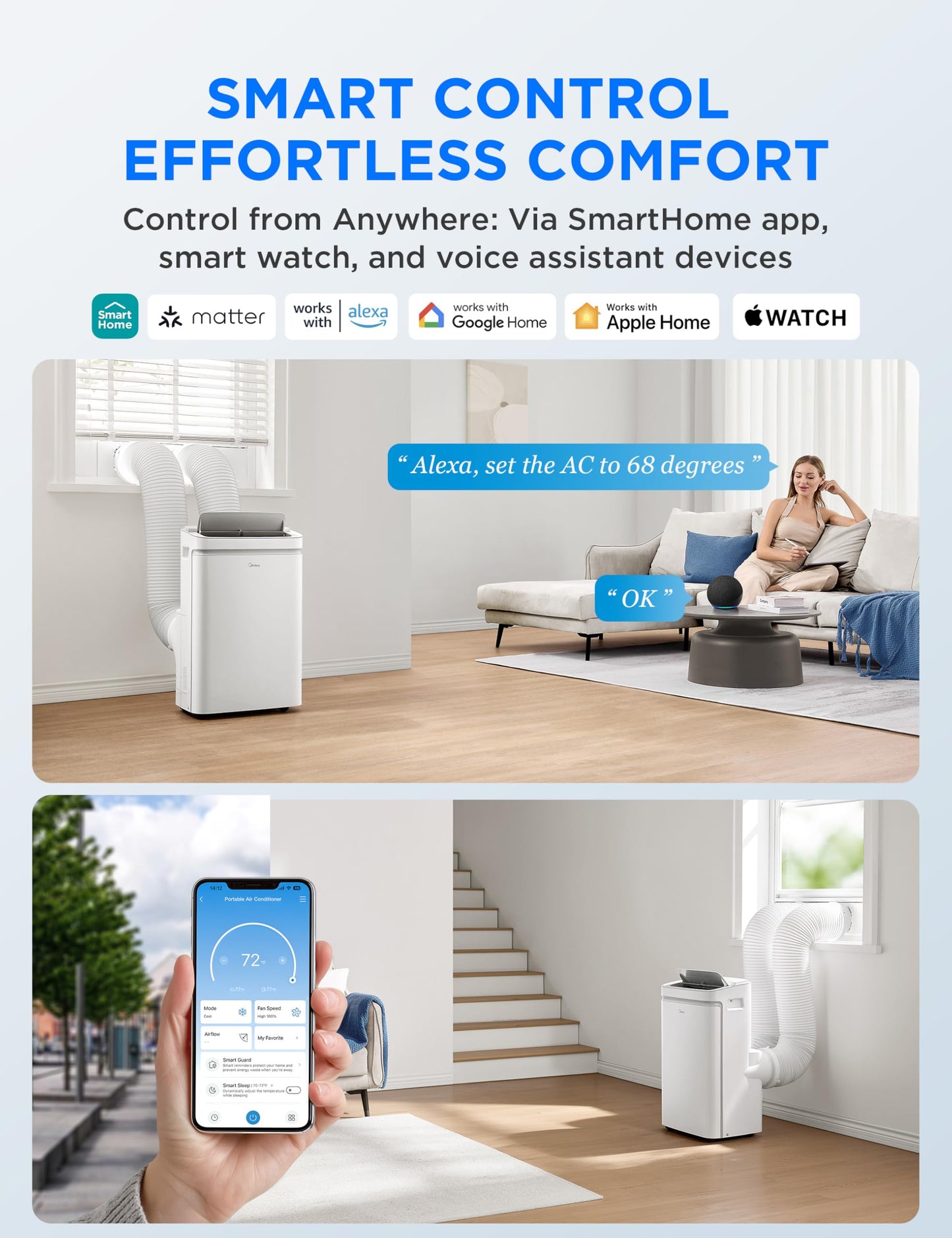 Midea 13,000 BTU ASHRAE (10,000 BTU SACC) Dual Hose Portable Air Conditioner with Inverter, Remote Control, Cools up to 450 Sq Ft, Smart Wi-Fi Connects to Alexa/Google Assistant, Window Kit Included