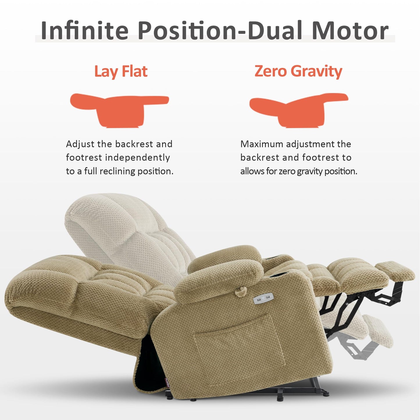 MCombo Oversized Power Lift Recliner Chair for Elderly, Dual Motor Lift Chair with Heat and Massage, Lay Flat Lift Chair for Big and Tall, Cup Holders, Fabric R7891 (Oversize, Beige)