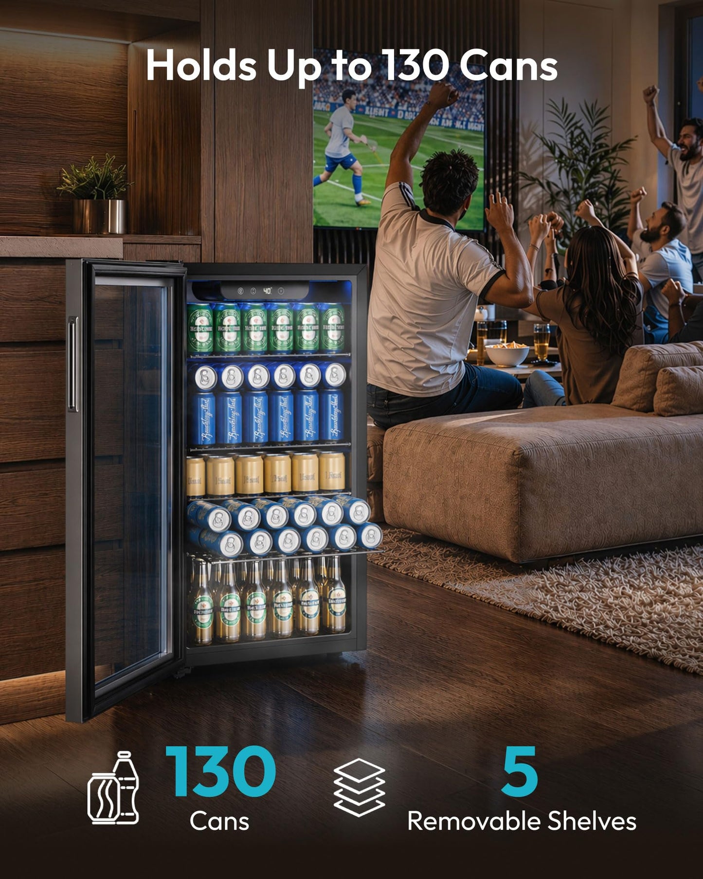 EUHOMY Mini Fridge 130 Can Beverage Refrigerator Cooler Glass Door for Soda Wine Beer, Beverage Cooler for Home, Bar, Office with Digital Temperature Control Removable Shelves, Black