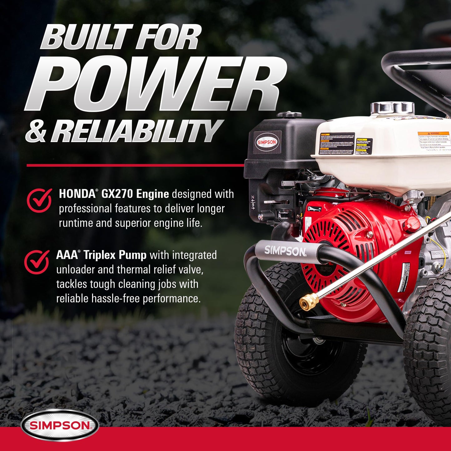 Simpson Cleaning PS60869 PowerShot 4000 PSI Gas Pressure Washer, 3.5 GPM AAA Triplex Pump, Honda GX270 Engine, Includes Spray Gun, Wand, 5 QC Nozzle Tips, 3/8-inch x 50-Foot Monster Hose, 49-State