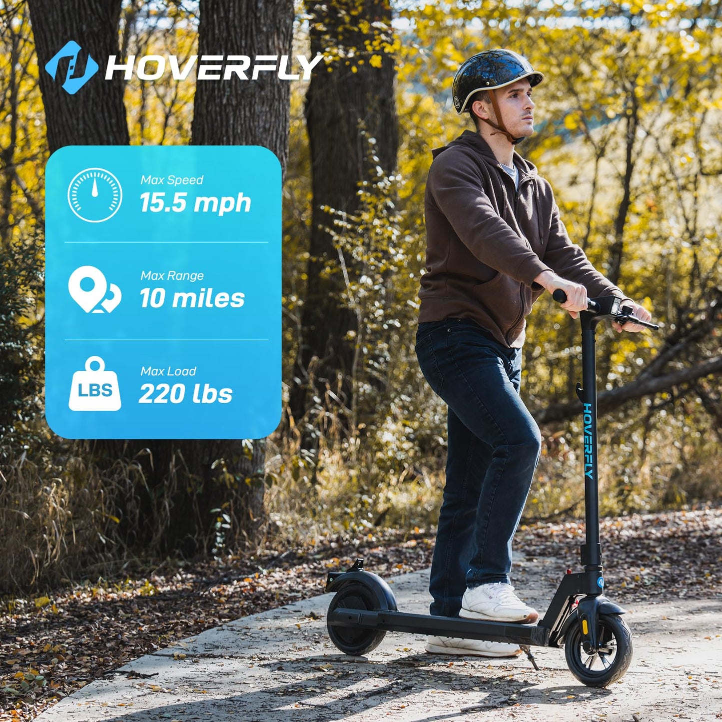 HOVERFLY X1 Electric Scooter for Adults, Anti Flat 8.5" Solid Tire, Max 10 Mile Range and 15.5Mph Speed Power by 250W Motor, Lightweight Portable Foldable Commuting E Scooter with EABS&Disc Brake
