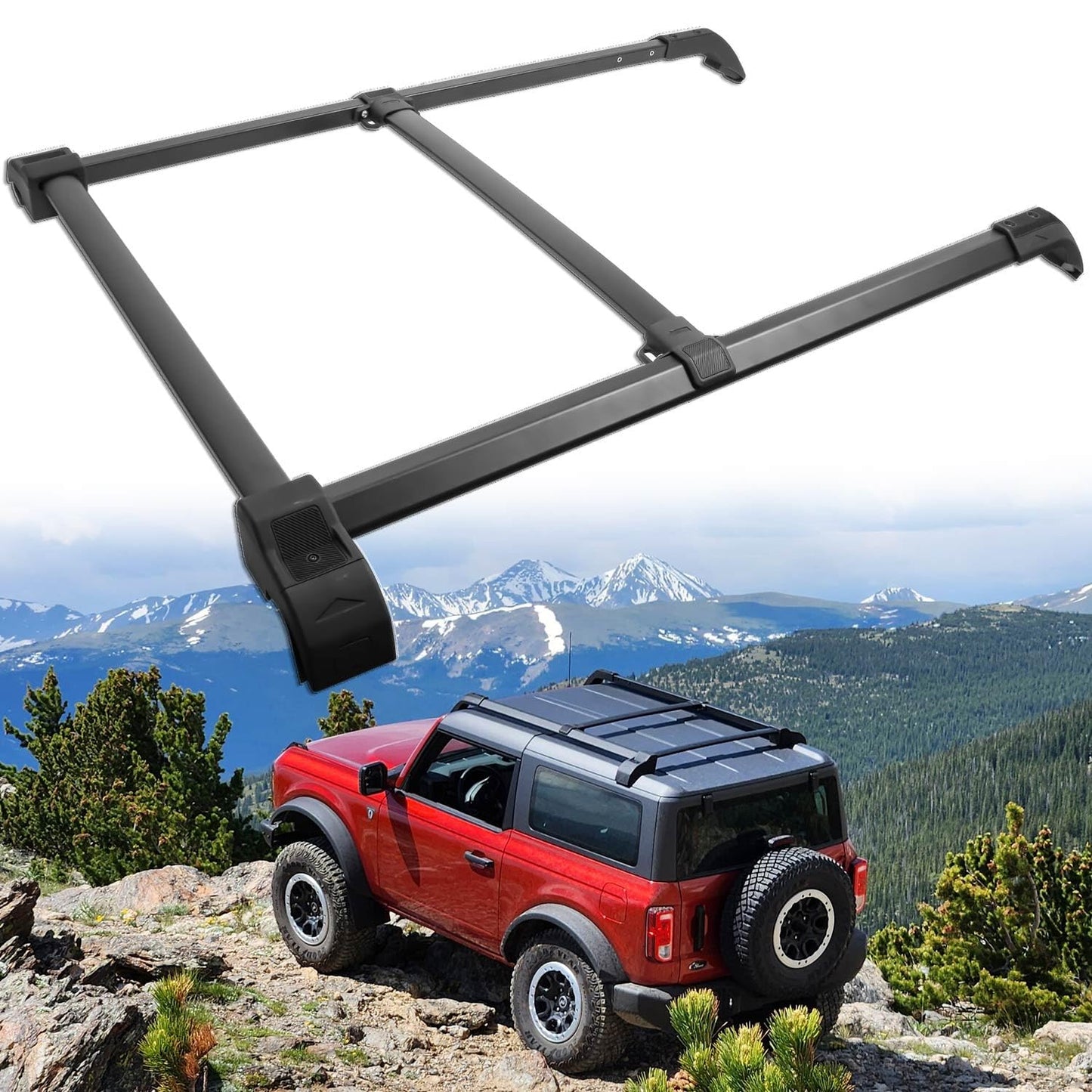Broaddict Roof Rack Cross Bar Fit for 2021-2025 2026 Ford Bronco 2 Door/4 Door Rooftop Cargo Accessories Luggage Rack (NOT for Bronco Sport) (Standard Rack (2/4-Door))