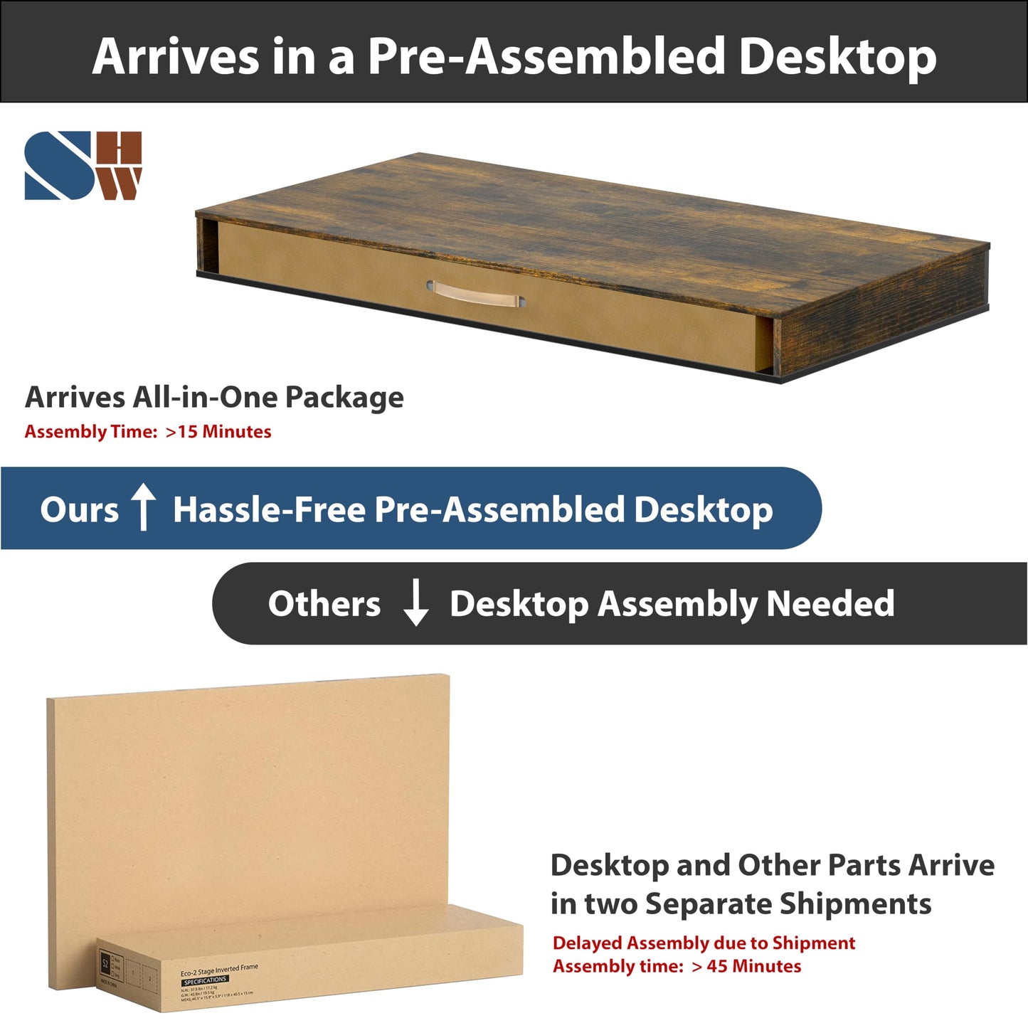 SHW 48-Inch Electric Height Adjustable Desk with Keyboard Tray and 2 Drawers, Rustic Brown