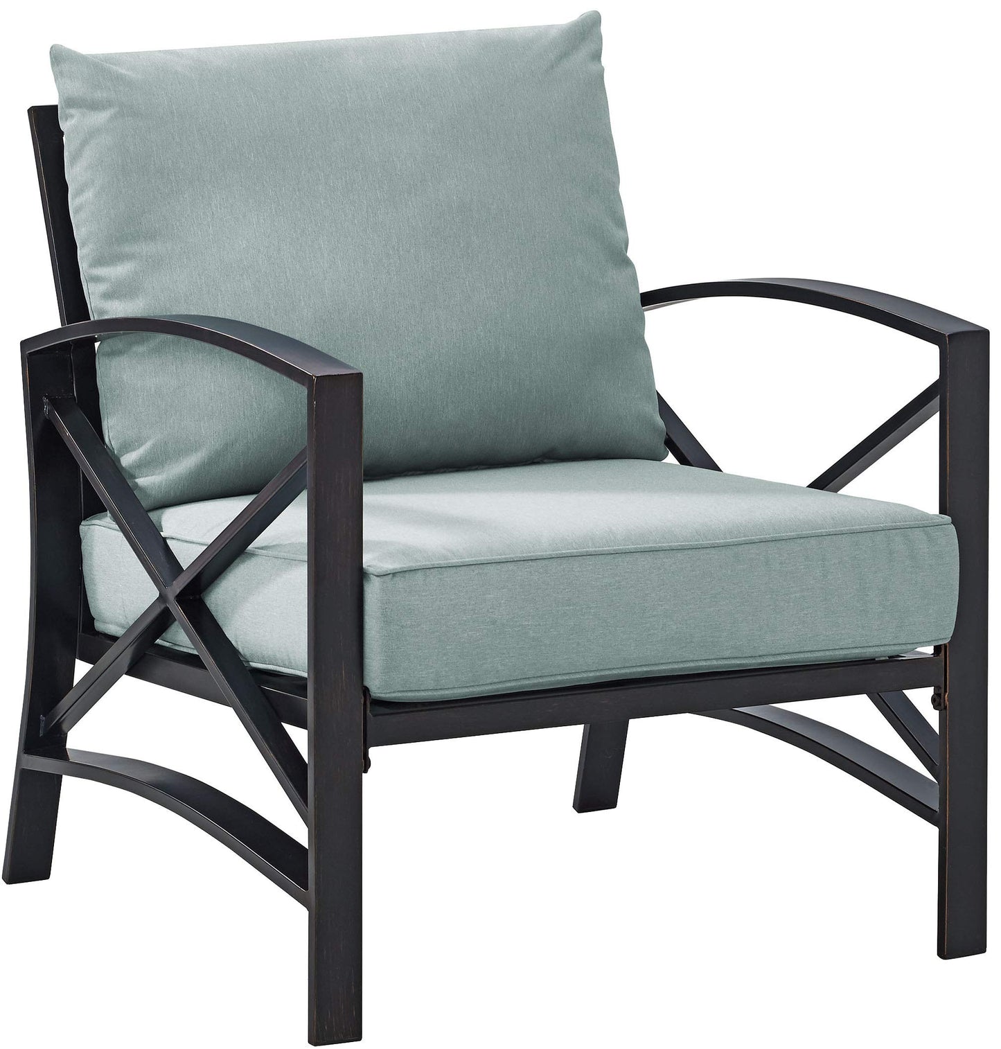 Crosley Furniture Kaplan 3-Piece Outdoor Chair and Coffee Table Set, Wicker Patio Conversation Sets for Deck, Oiled Bronze with Mist Cushions
