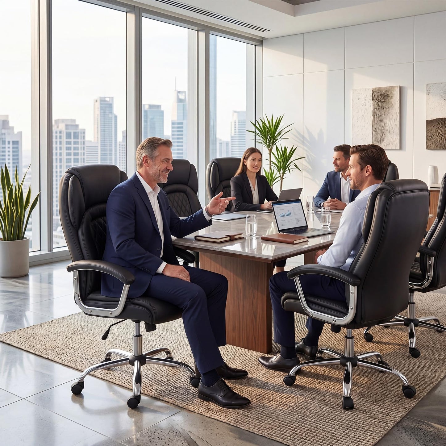 Giantex Ergonomic Office Chair, Upholstered Leather Executive Chair w/Padded Armrests & Rocking Backrest, Height Adjustable Computer Desk Chair, Swivel Rolling Chair w/Wheels for Home Office, Black