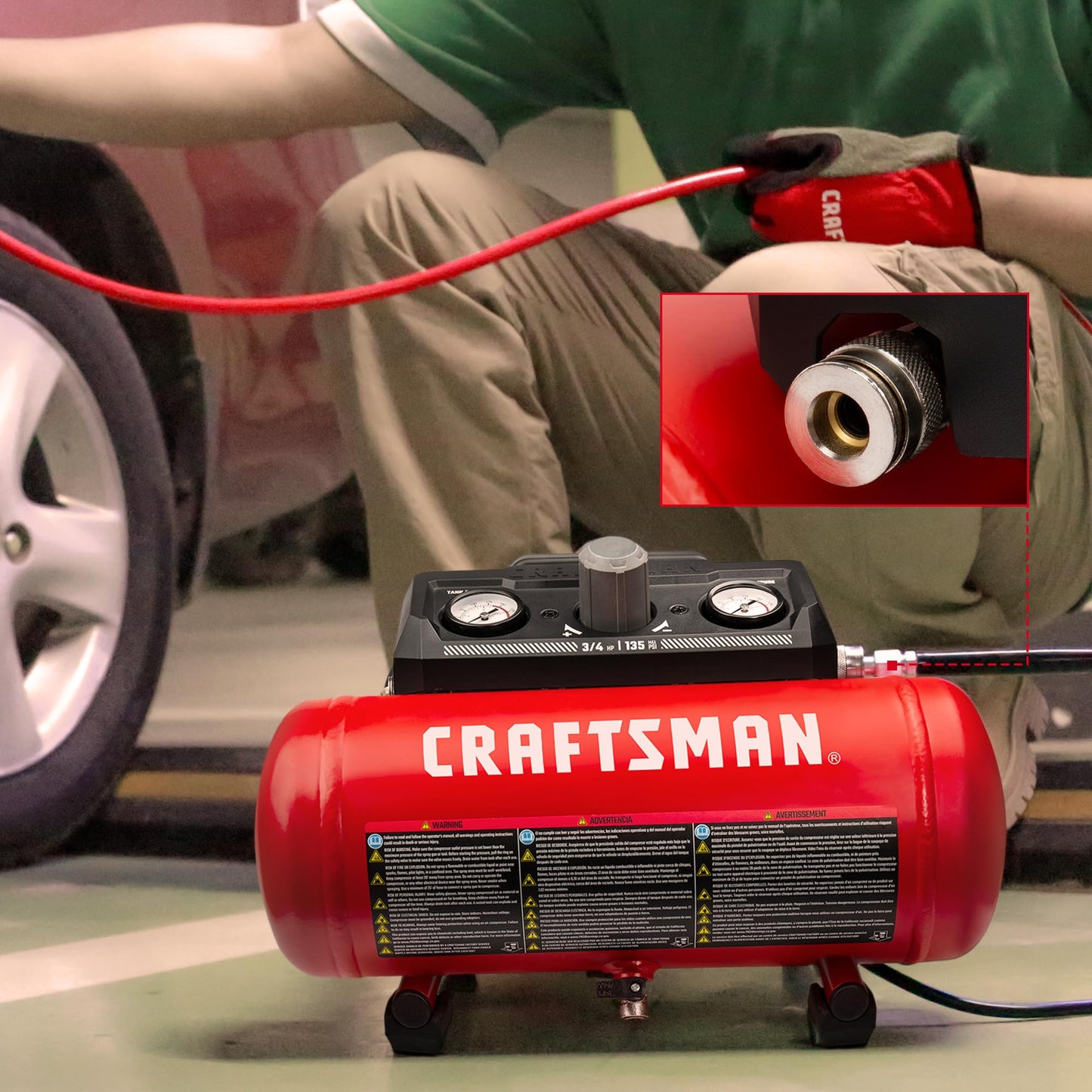 CRAFTSMAN Air Compressor, 1.5 Gallon, 3/4 HP, Max 125 PSI, 1.5 CFM@90psi, Fast Fill Air Compressor, Oil-Free, Portable Air Compressor for DIY Workshop,Spray Painting, Tire Inflation