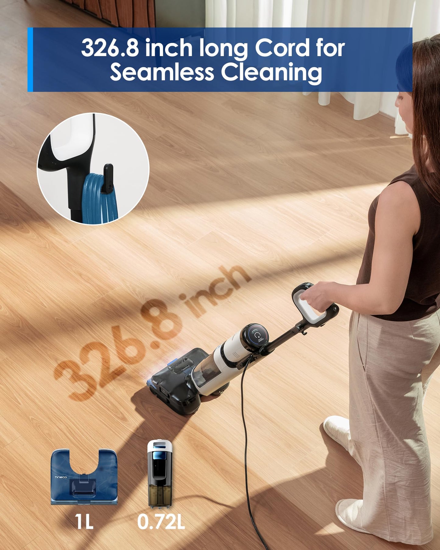 Tineco Corded 3-in-1 Wet Dry Vacuum Mop with Steam Function, FLOOR ONE S6 Stretch Steam, Tineco BoostSteam, 320℉ High-temp Steam Cleaning, 180° Lay-Flat, Anti-Tangle Design, One-Touch Self-Cleaning