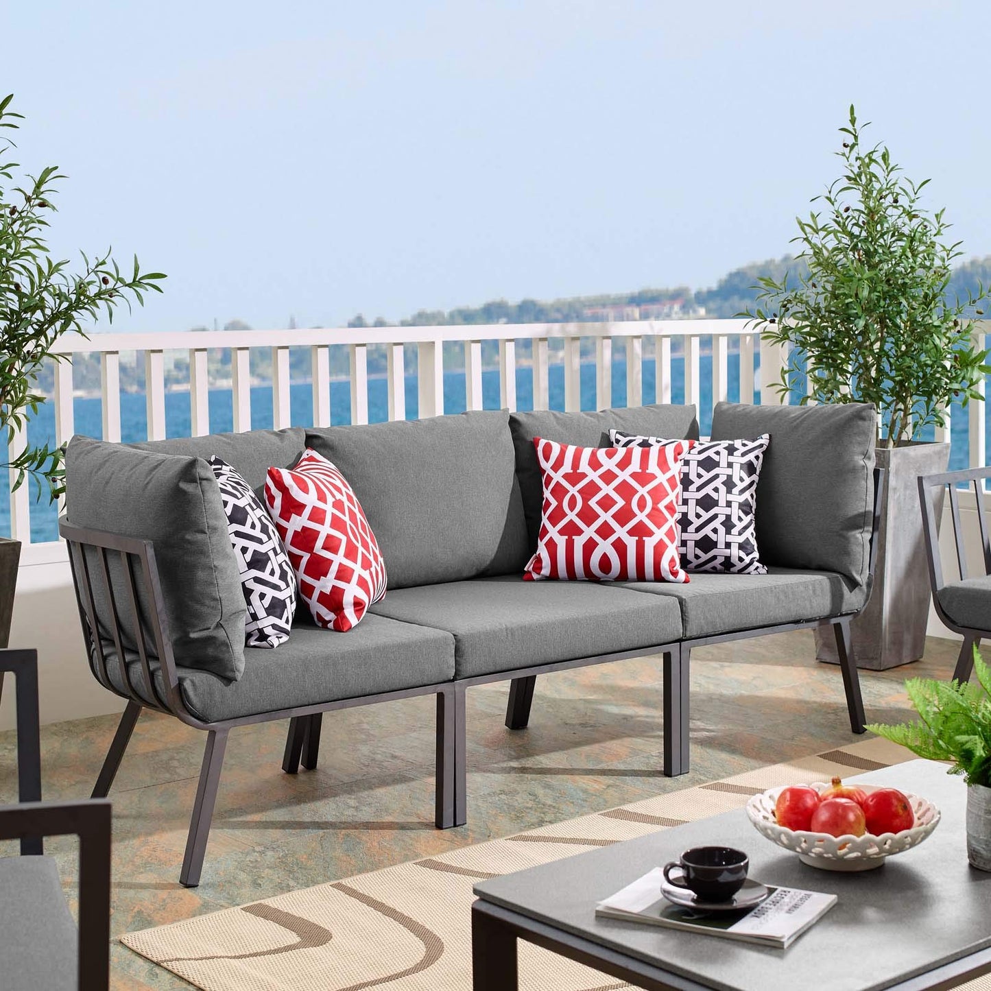 Modway Riverside Outdoor Furniture, 3-Piece Set, Gray Charcoal