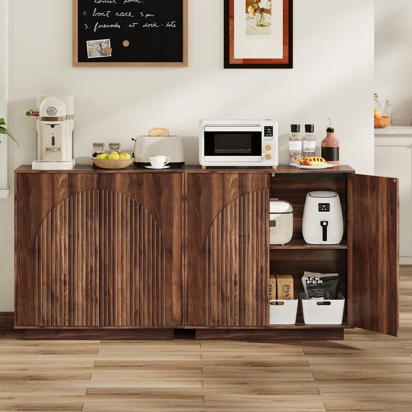 CHOEZON Buffet Cabinet, Sideboard Buffet Cabinet with Storage, Coffee Bar Cabinet, Push-to-Open Doors & Adjustable Internal Shelf, Buffet Table for Kitchen, Dining Room, Walnut MCB01HT