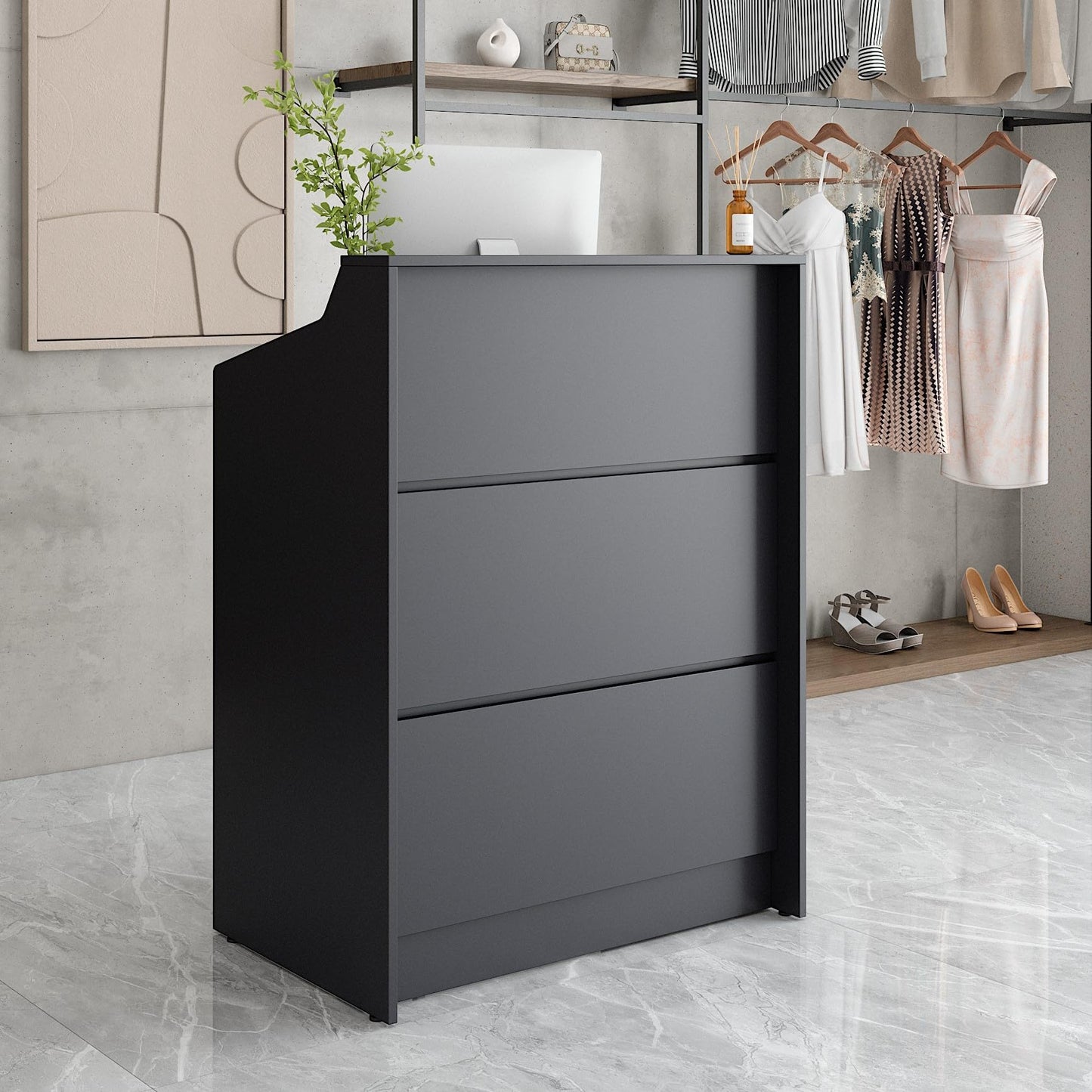 Small Reception Desk with Drawer, 32in Retail Counter, Checkout Stand