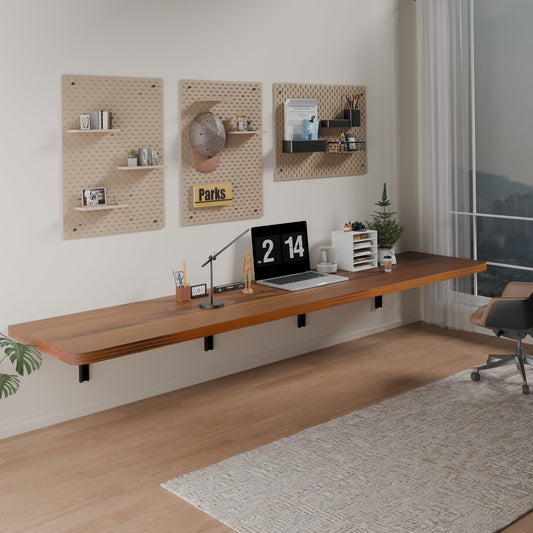 IAE Wall Mounted Folding Table with Pine Wood,72" x 16" Floating Wall Desk,Laundry Folding Table with Shelf Brackets,Fold Down Desk Shelf,Fold Workbench for Apartments,Home,Laundry Room,Kitchen,Teak
