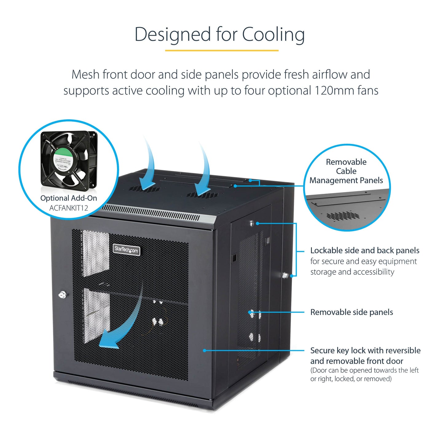 StarTech.com 4-Post 12U Wall Mount Network Cabinet with 1U Shelf, 19in Wall-Mounted Server Rack Kit, Up to 20in Mounting Depth, Ships Fully Assembled, Black