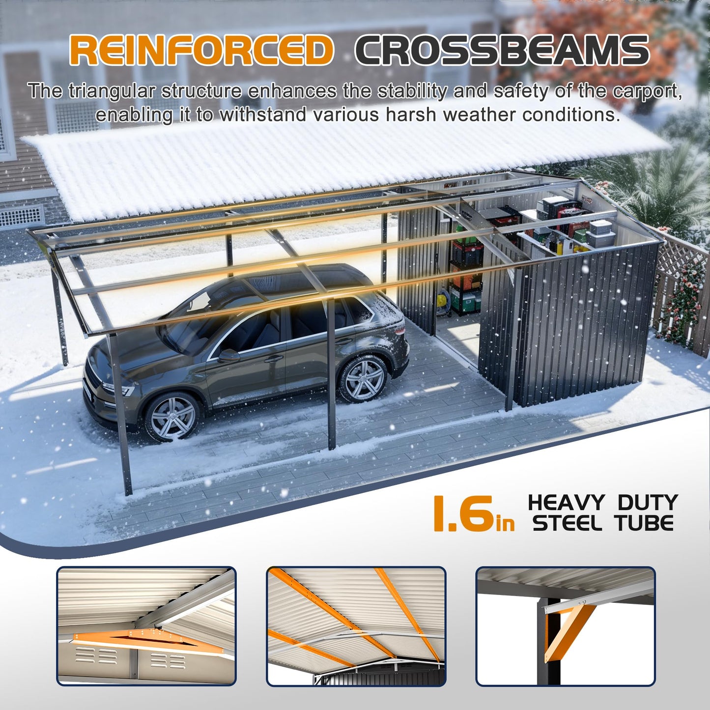 ZMAD 12'x23' Metal Carport Storage Shed 2-in-1, Heavy Duty Steel Garage with Sliding Door, UV Panel & Waterproof Sloped Roof, Reinforced Structure for Car Boat Tractor Farm(Style B)