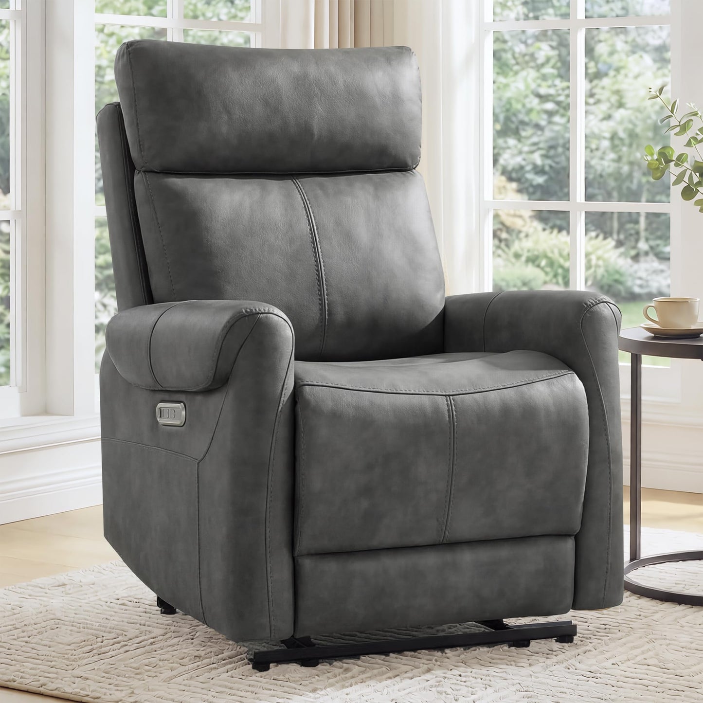 KISLOT Wall Hugger Recliner Chair for Adults, Faux Leather RV Recliner with USB Charging Ports Electric Power Reclining Sofa for Living Room Home Theater Seating Bedroom