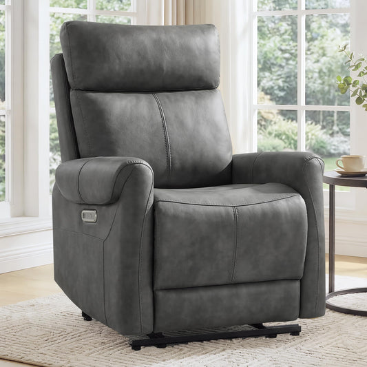 KISLOT Wall Hugger Recliner Chair for Adults, Faux Leather RV Recliner with USB Charging Ports Electric Power Reclining Sofa for Living Room Home Theater Seating Bedroom