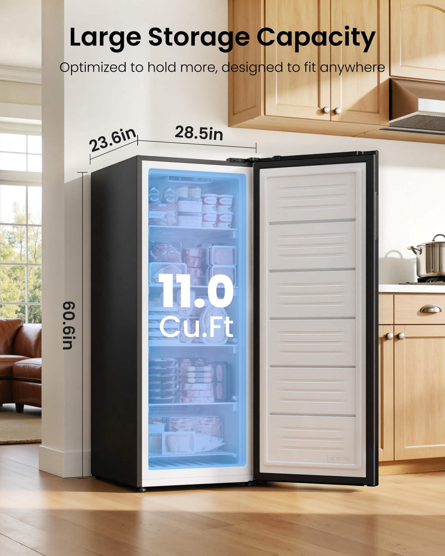ICEVIVAL Upright Freezer, 11.0 Cu. Ft, Commercial Certified, Convertible 4-in-1 Refrigerator/Freezer with Frost-Free, Garage Ready, Digital Control, Freestanding for Home, Kitchen, Basement