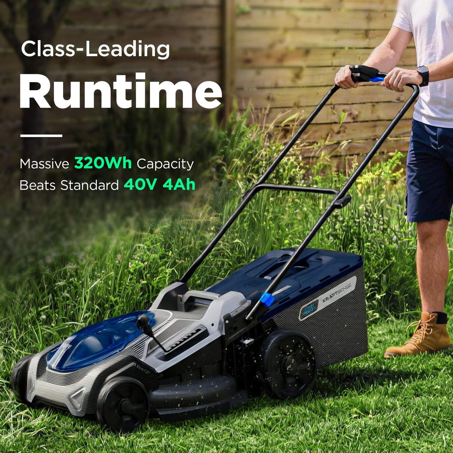 Kraftsense 21" Cordless Lawn Mower, 80V Lightweight Push Mower with 2×4.0Ah Battery & Charger, Lawn Care, Backyard Maintenance
